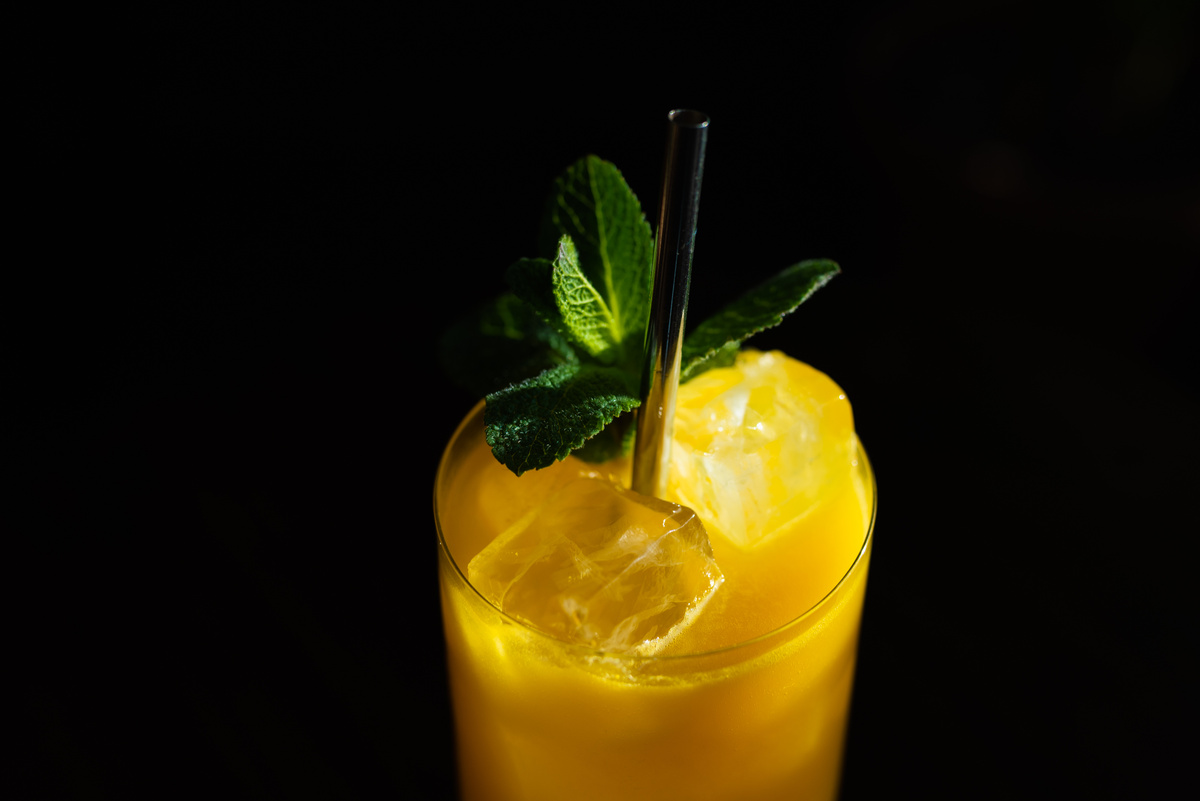 Yellow Juice in Clear Drinking Glass